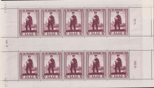 Saarland 361 postfrisch als Kleinbogen ´´ Tag der Briefmarke 1955 ´´ #DIA24