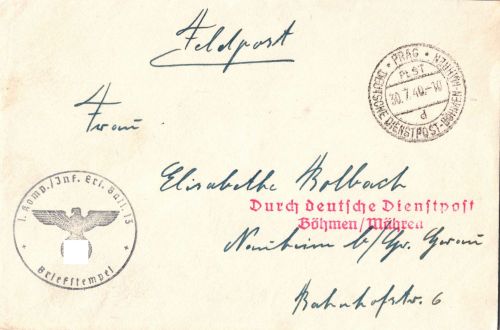 Böhmen und Mähren Feldpost auf Brief Deutsche Dienstpost Böhmen/Mähren #DIA63