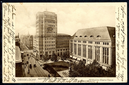 AK Düsseldorf Heinrich-Heine-Alle mit Wilhelm-Marx-Haus 1928 gebraucht #JS185