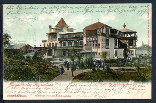 AK Düsseldorf Düsseldorfer Ausstellung "Cafe zur schönen Aussicht" 1902 gebraucht #JS190