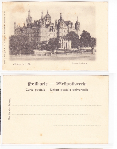 AK Schwerin mit Schweriner Schloss, UPU monochrom ungebraucht #PA085