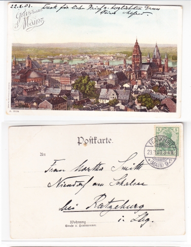 AK Mainz Stadtansicht mit Dom und Rhein 1903 gebraucht #PA110