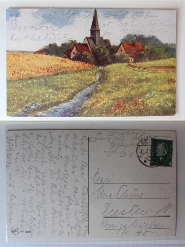 AK Rostock Landschaft mit Kirche 1939 gebraucht #PA221