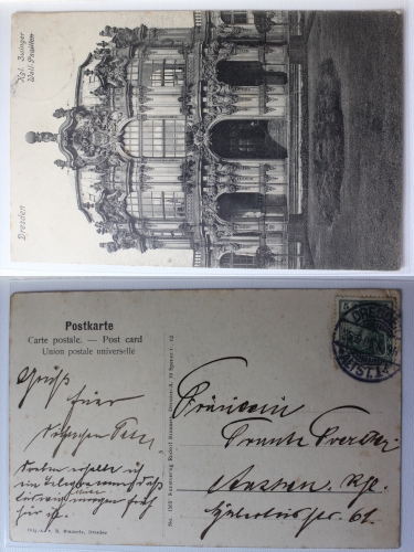 AK Dresden Königl. Zwinger Wallpavillon Fotografie 1906 gebraucht #PA360