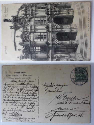 AK Dresden Königl. Zwinger Wallpavillon Fotografie 1906 gebraucht #PA361