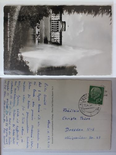 AK Kassel Große Fontäne mit Schloss Wilhelmshöhe 1956 gebraucht #PA603