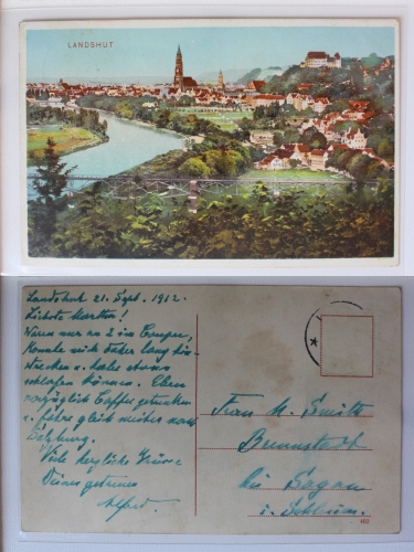 AK Landshut Ort und Burg Trausnitz 1912 gebraucht #PA641