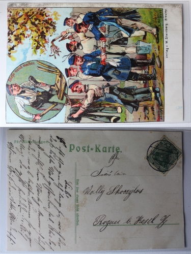 AK Soldaten Stiefel weich machen 1913 mit Stempel Glatz gebraucht #PC054