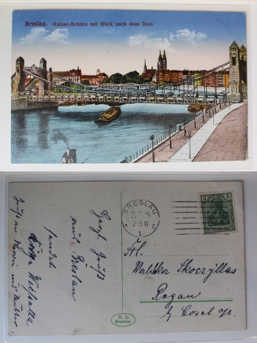 AK Breslau Niederschlesien Kaiser Brücke mit Blick auf den Dom gebraucht #PC092