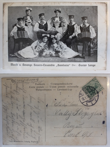 AK Bauern Ensemble "Bandonia" Gustav Lange Stempel Breslau gebraucht #PC121