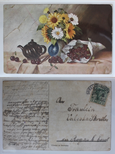 AK Gemälde Bahnpoststempel Breslau-Oderberg gebraucht #PC123