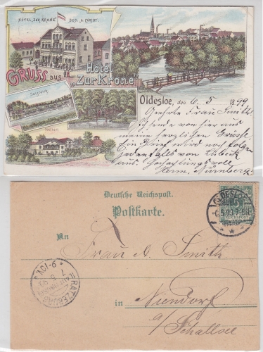 AK Oldesloe Gruss aus Hotel Zur Krone 06.05.1899 gebraucht #PC270