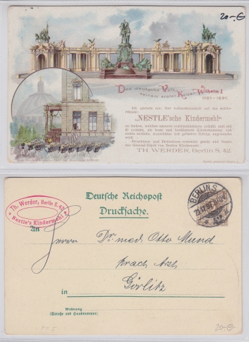 AK Berlin Nestle'sche Kindermehl Th. Werder Kaiser Wilhelm I gebraucht #PC332