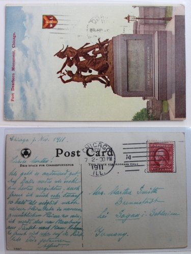 AK Chicago Fort Dearborn Monument 1911 gebraucht #PA811
