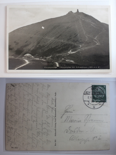 AK Riesengebirge Koppenplan mit Schneekoppe 1936 gebraucht #PA986