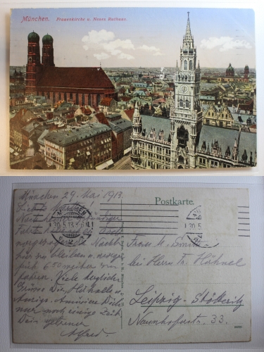 AK München Frauenkirche u. Neues Rathaus 1913 gebraucht #PB053