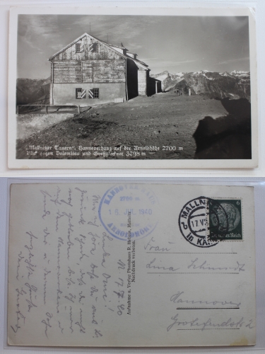 AK Mallnitzer Tauern Hannoverhaus auf d. Arnoldhöhe 2700 m 1940 gebraucht #PB203
