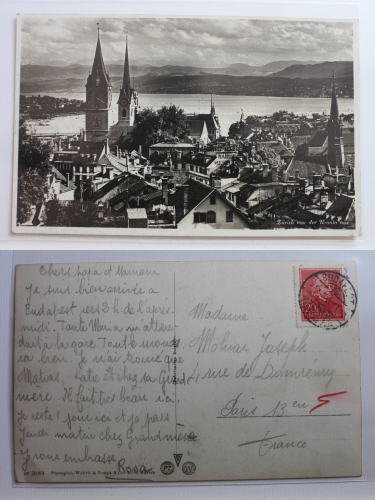 AK Zürich von der Urania aus 1937 gebraucht #PB358