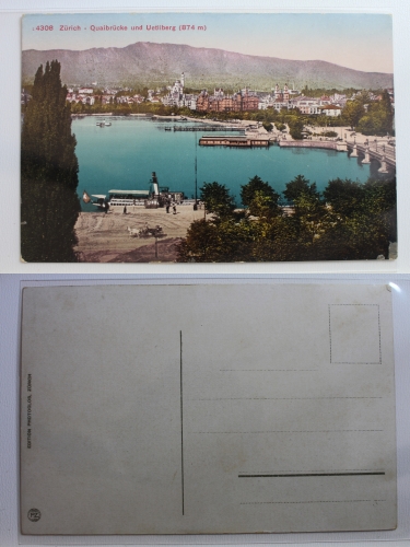 AK Zürich Qualbrücke und Uetliberg (874 m) ungebraucht #PB375