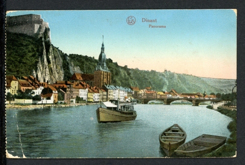 AK Dinant, Belgien Maas mit Lastkahn vor Kathedrale 1915 gebraucht #IN729