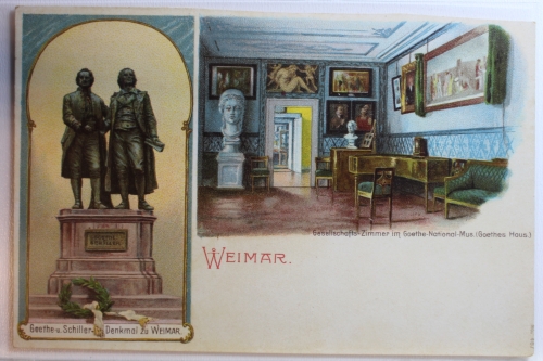 AK Weimar Goethe Haus Goehte u. Schiller Denkmal ungebraucht #PD014