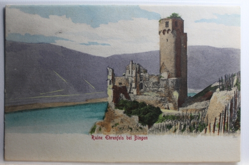 AK Bingen Ruine Ehrenfels bei Bingen Künstlerkarte ungebraucht #PD055