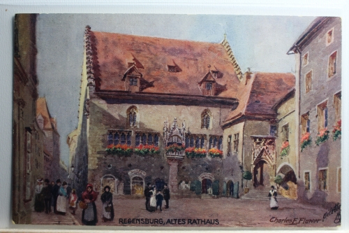AK Regensburg Altes Rathaus Künstlerkarte ungebraucht #PD077