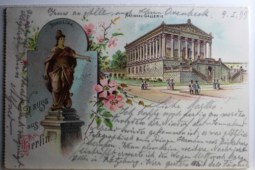 AK Berlin Berolina u. National-Gallerie Mehrbildkarte 1899 gebraucht #PD153