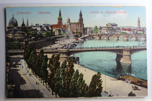 AK Dresden Elbpartie, Carola- u. Augustbrücke ungebraucht #PD157