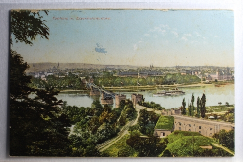 AK Koblenz mit Eisenbahnbrücke ungebraucht #PD193