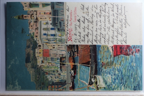 AK Neapel Via Marinella e Castel S. Elmo Künstlerkarte 1902 gebraucht #PD202