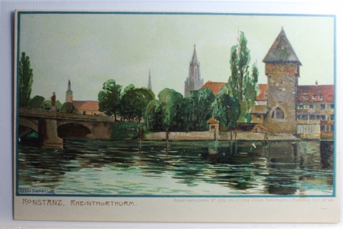 AK Konstanz Rheintorturm Künstlerkarte ungebraucht #PD237