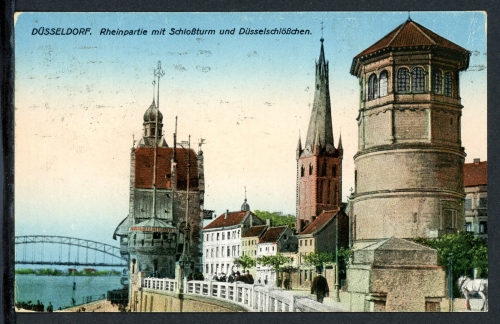 AK Düsseldorf Burgplatz mit Lambertus und Schlossturm 1924 gebraucht #IN752
