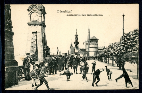 AK Düsseldorf Radschläger auf der Rheinpromenade um 1900 gebraucht #IN763