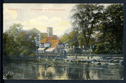 AK Düsseldorf Fischerhaus am Schwanenspiegel, coloriert 1906 gebraucht #IN770