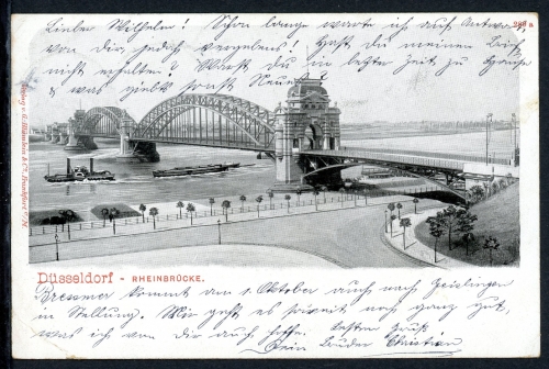 AK Düsseldorf Alte Oberkasseler Brücke mit Raddampfer 1906 gebraucht #IN775