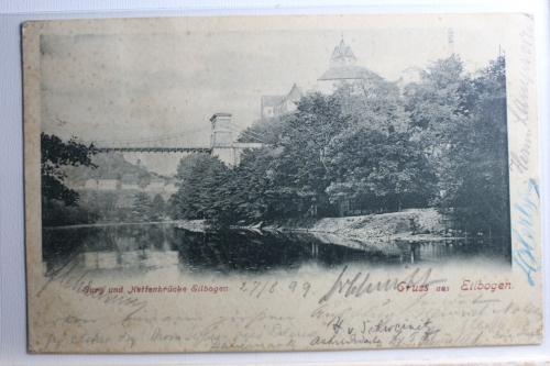 AK Eilbogen Burg und Kettenbrücke 1899 gebraucht #PD273