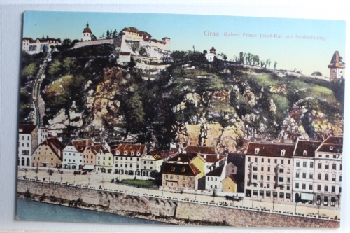 AK Graz Kaiser Franz Josef-Kai mit Schlossberg ungebraucht #PD286