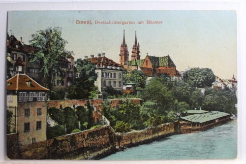AK Basel Deutschrittergarten mit Münster 1908 gebraucht #PC423