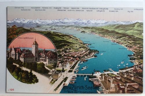 AK Zürich der See aus der Vogelschau, Schweiz Landesmuseum ungebraucht #PC424