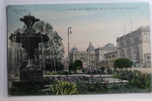 AK Hannover Partie am Ernst August-Platz mit dem Bahnhof 1907 gebraucht #PC436