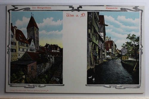 AK Ulm Der Metzgerturm u. Blauansicht Mehrbildkarte ungebraucht #PC623