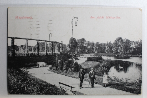 AK Magdeburg Am Adolf Mittag-See 1917 gebraucht #PC633