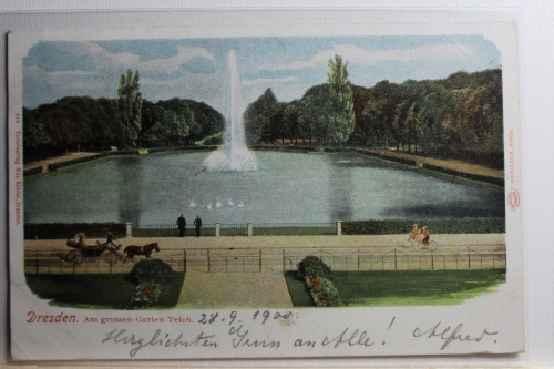 AK Dresden Am grossen Garten Teich 1900 gebraucht #PC645