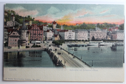 AK Luzern Seebrücke mit Schweitzerhofqual ungebraucht #PC941