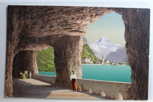 AK Axenstrasse mit Felsen und Bristenstock (3074 m) ungebraucht #PC966