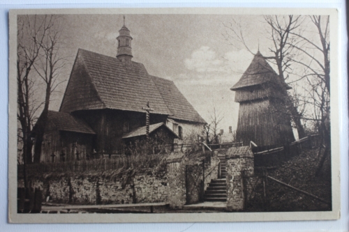 AK Oberschlesien Holzkirche mit Glockenturm Groß-Patschin ungebraucht #PD425