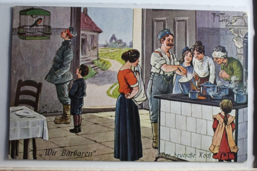 AK Deutschland Wir Barbaren / Der deutsche Koch Feldpost 1915 gebraucht #PD789