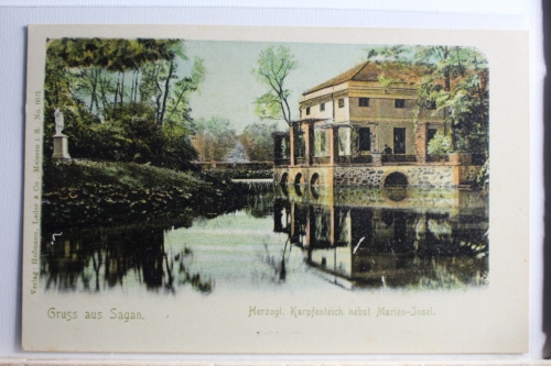 AK Sagan Herzogl. Karpfenteich nebst Marien-Insel ungebraucht #PD785