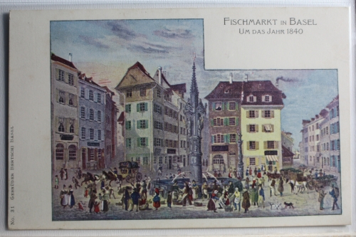 AK Basel Fischmarkt um das Jahr 1840 Künstlerkarte ungebraucht #PD720